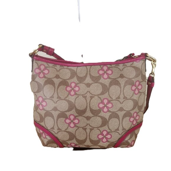 Coach Peyton Signature Khaki & Pink Crossbody Bag Purse Large - Picture 3 of 11